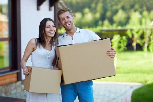 Packed boxes and business items ready for a local commercial relocation